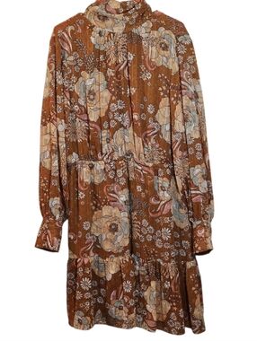 Ryegrass Floral Boho Mock Neck Tiered Mini Dress XL